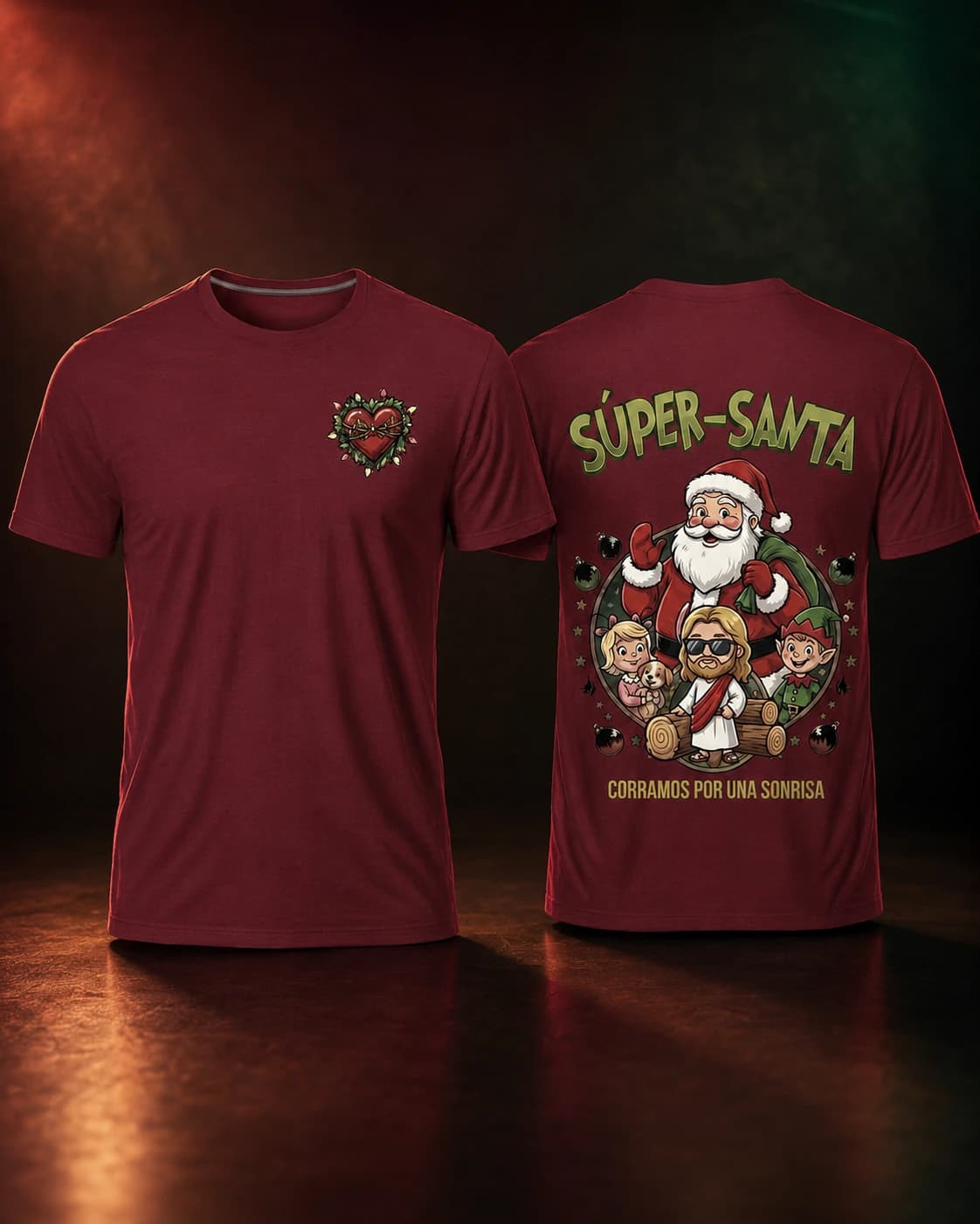 Camisa Súper‑Santa, frente y espalda